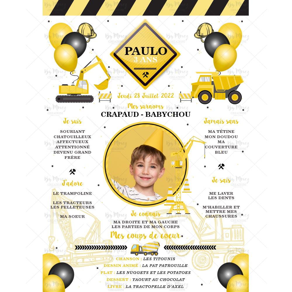 MMEZ-CREAZIONI-AFFICHE-ANNIVERSAIRE-PERSONNALISEE-ENGINS-DE-CHANTIER-JAUNE.