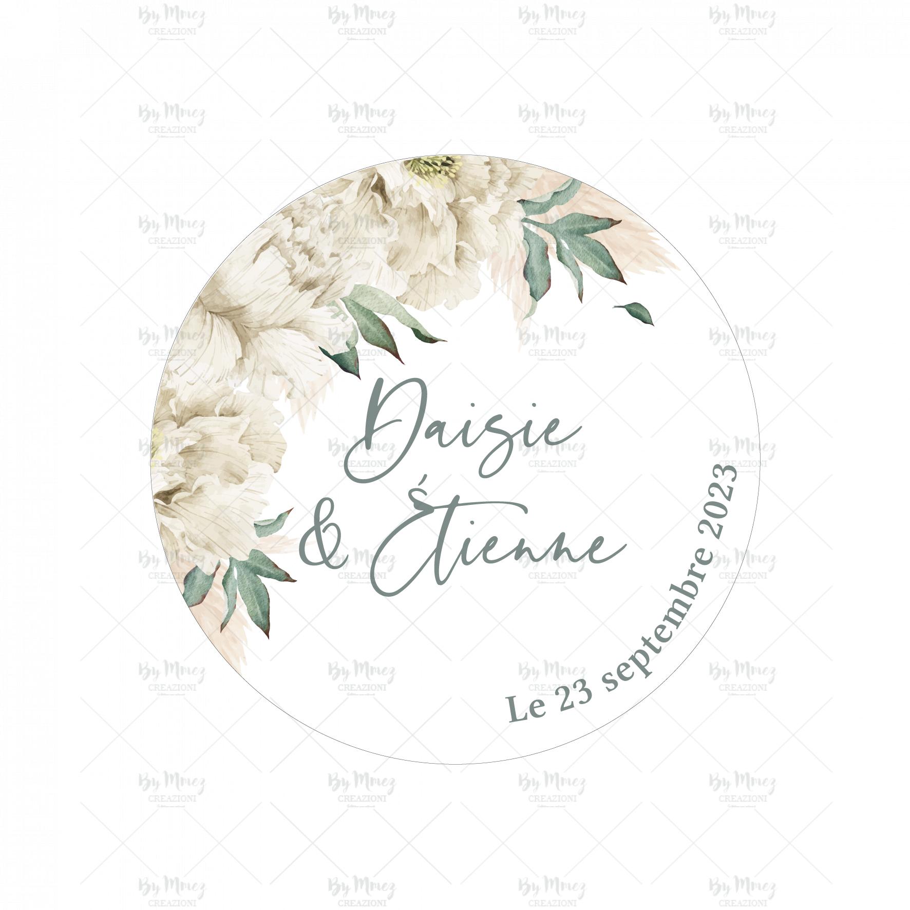 MMEZ CREAZIONI - ETIQUETTE STICKER PERSONNALISEE - FLEURIES WHITE & PAMPAS