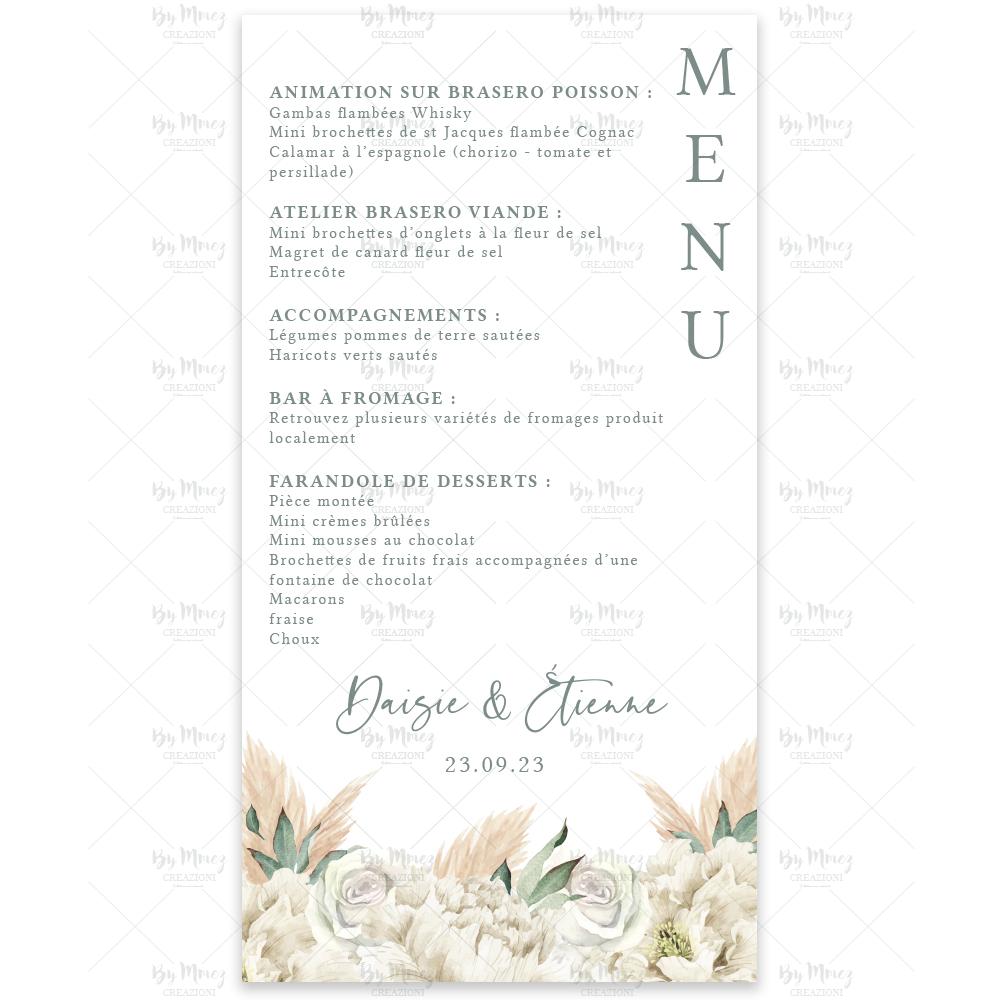 MMEZ CREAZIONI - MENU - THEME FLEURIES WHITE & PAMPAS