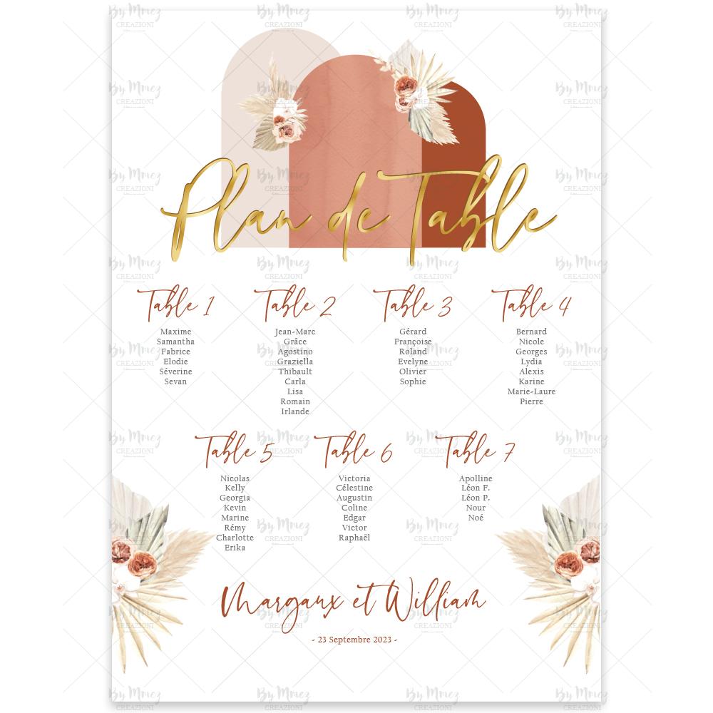 MMEZ CREAZIONI - PLAN DE TABLE MARIAGE - THEME BOHO & TERRACOTTA