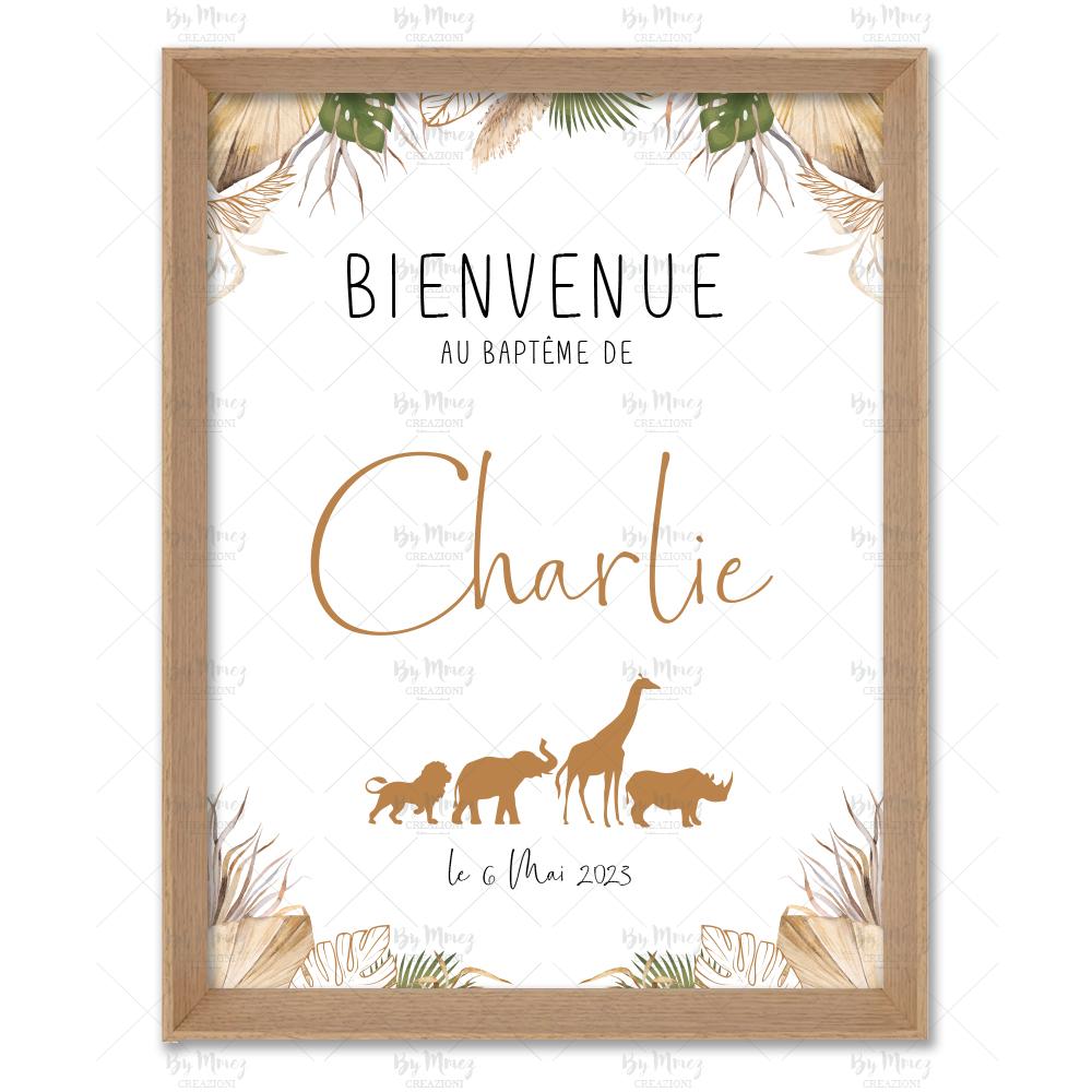 MMEZ CREAZIONI - AFFICHE BAPTEME BIENVENUE PERSONNALISE SAVANE TROPICAL CHIC - 1