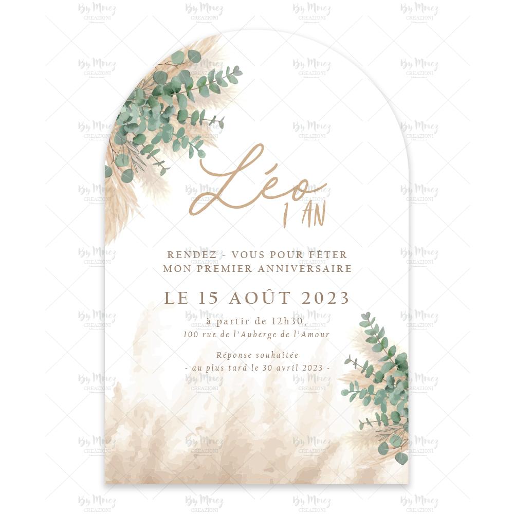 Invitation Anniversaire - Thème Biche & Fleuries Rose - Mmez Creazioni