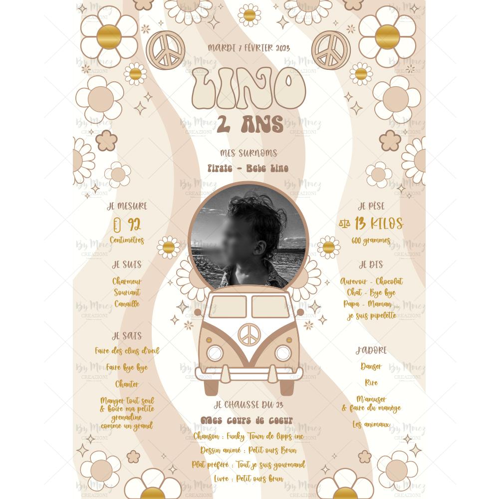 MMEZ CREAZIONI - AFFICHE ANNIVERSAIRE PERSONNALISEE GROOVY BEIGE