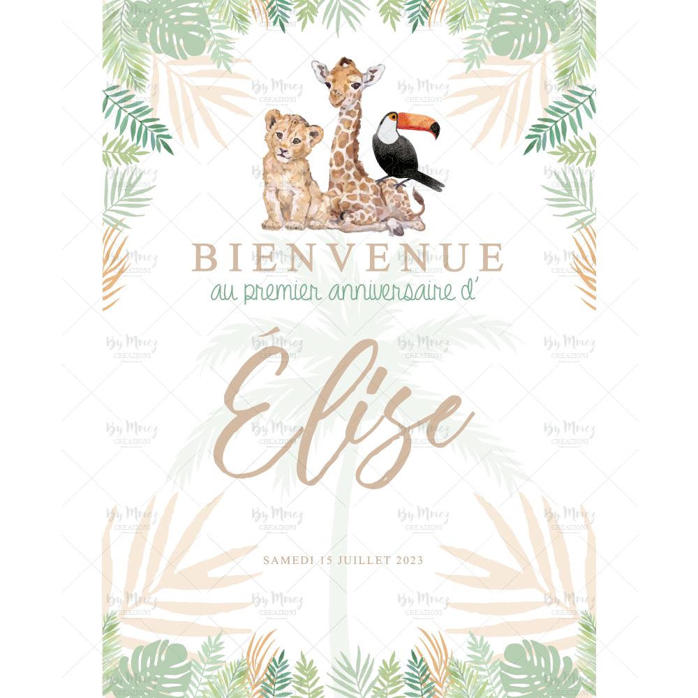 MMEZ CREAZIONI - AFFICHE BIENVENUE ANNIVERSAIRE PERSONNALISE JUNGLE TROPICAL