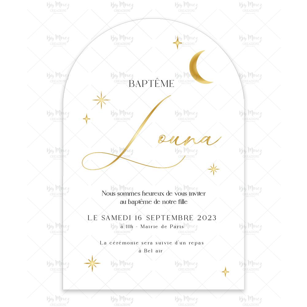 MMEZ CREAZIONI - FAIRE PART - INVITATION BAPTEME PERSONNALISE LUNE & ETOILES - 1