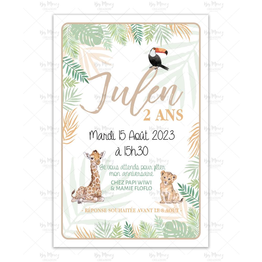 MMEZ CREAZIONI - INVITATION ANNIVERSAIRE PERSONNALISEE - JUNGLE TROPICAL