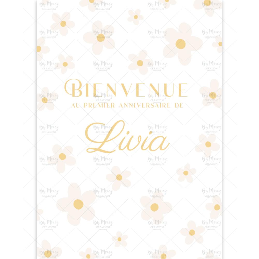 MMEZ CREAZIONI - AFFICHE BIENVENUE ANNIVERSAIRE PERSONNALISE PAQUERETTE BLANCHE & JAUNE