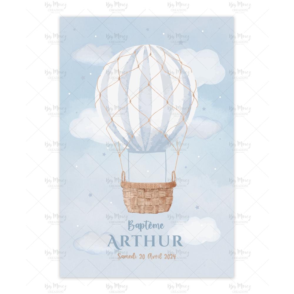 MMEZ CREAZIONI - FAIRE PART - INVITATION BAPTEME PERSONNALISE MONTGOLFIERE & NUAGE - 1