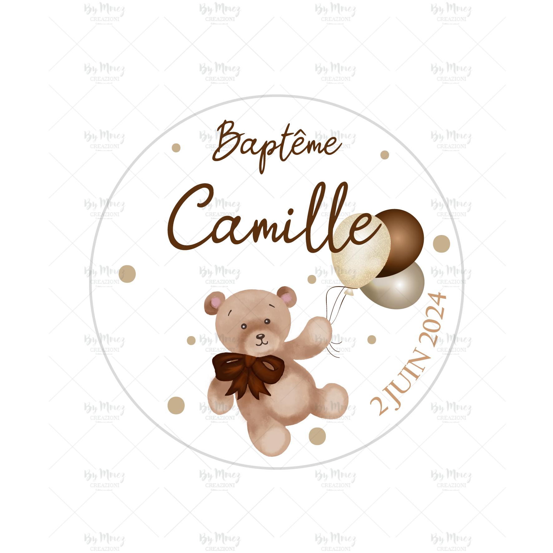 MMEZ CREAZIONI - STICKER MACARON ETIQUETTE AUTOCOLLANTE BAPTEME PERSONNALISE OURSON & OR