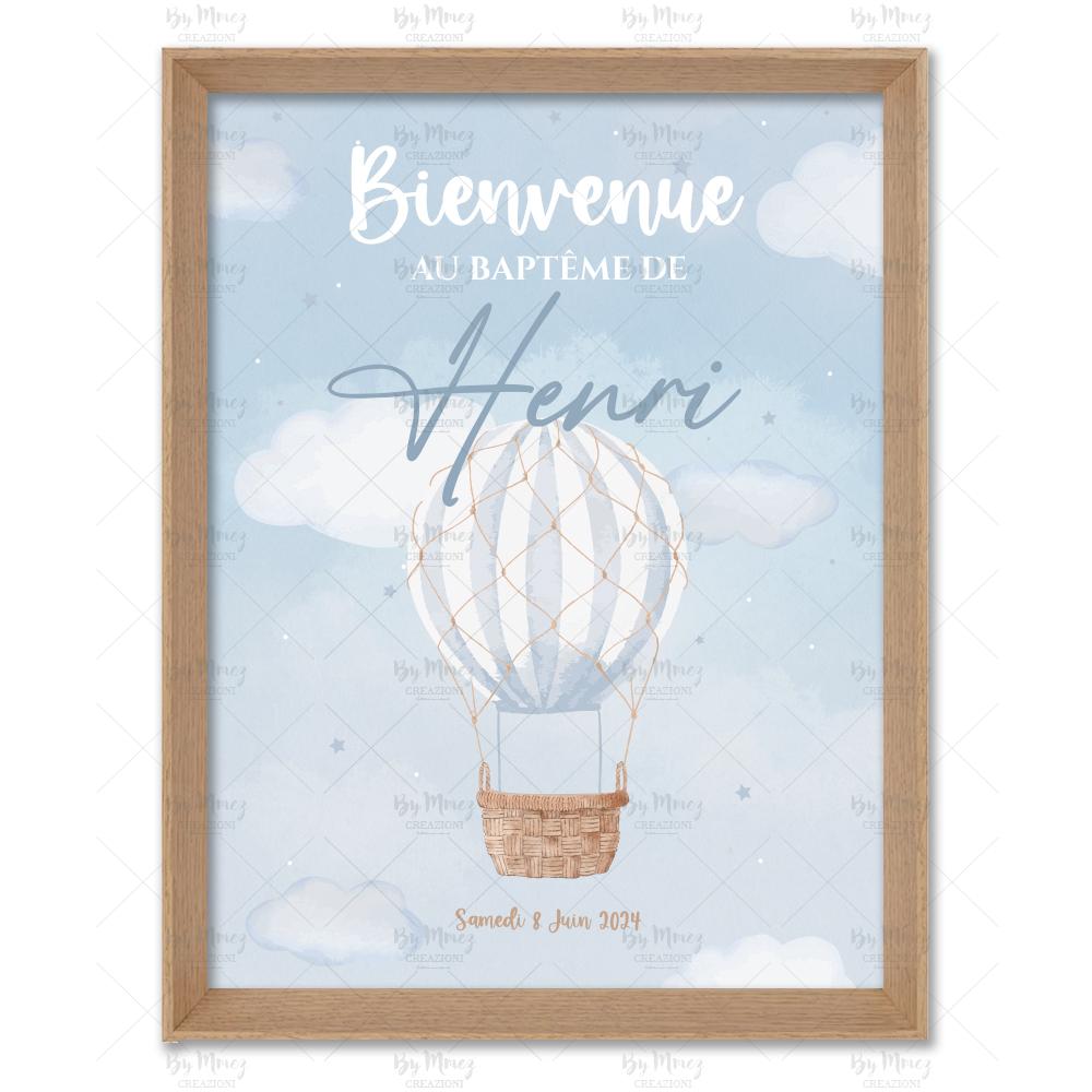 MMEZ CREAZIONI - AFFICHE BAPTEME BIENVENUE PERSONNALISE MONTGOLFIERE & NUAGE - 1