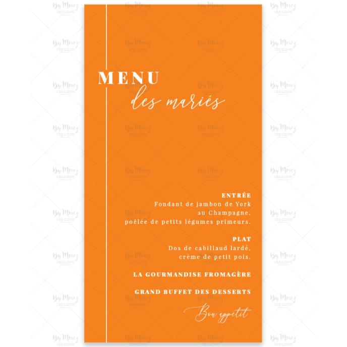 Menu mariage - Orange & Rose Fushia
