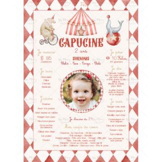 Affiche anniversaire personnalisée - Thème Baby Circus